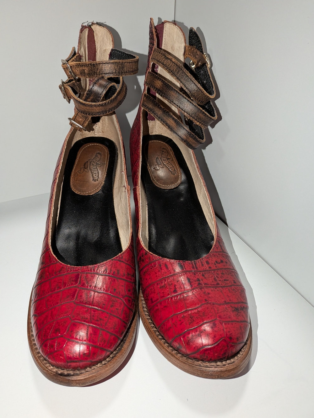 NWOT Freebird Randi Women's Size 12 Red Croc-Embossed Ankle-Strap Heels - Picture 3 of 7